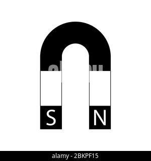 Magnet black and white icon, minimalist vector illustration symbol with noth and south Stock Vector