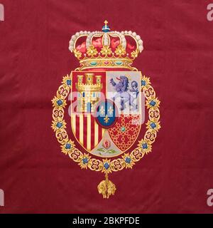 Madrid, Spain - 13 February 2020: Typical old coat of arms of the times of the Spanish monarchy. Stock Photo