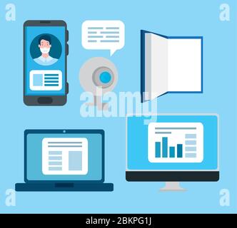 set of education online technology icons Stock Vector