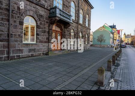 Alþingi ( Althingi or Althing), the national parliament of Iceland. It is one of the oldest parliaments in the world. Reykjavik, Iceland. Stock Photo