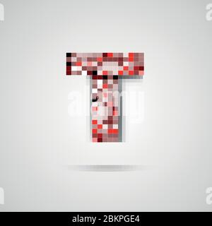Vector letter T made from bright squares white background Stock Vector