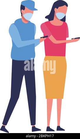 young couple using face masks anime characters Stock Vector Image & Art ...