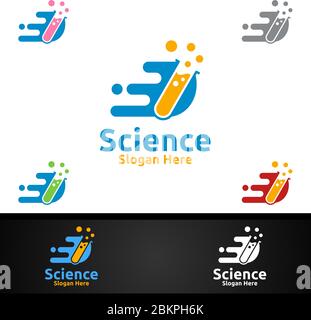 Fast Science and Research Lab Logo for Microbiology, Biotechnology, Chemistry, or Education Design Concept Stock Vector