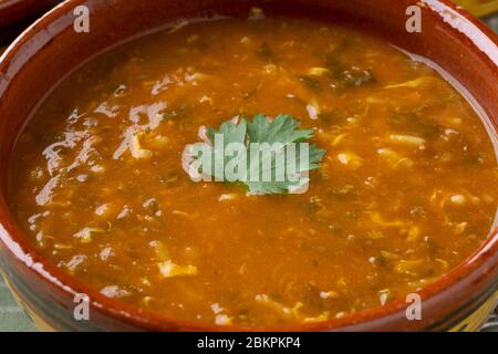 Traditional bowl of Moroccan harira close up for iftar in ramadan Stock Photo