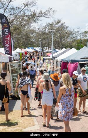 Byron Bay market day, stallholders at the local markets during the busy summer holiday season for this coastal town in NSW,Australia Stock Photo