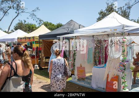 Byron Bay summer day and saturday street market in full swing,NSW,Australia Stock Photo