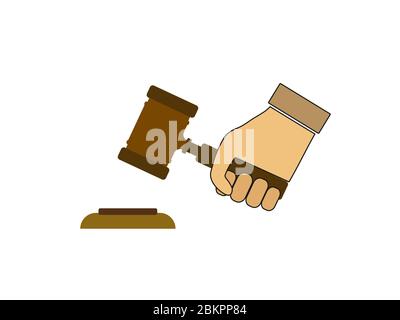 Judge gavel in hand icon. Vector illustration, flat design. Stock Vector