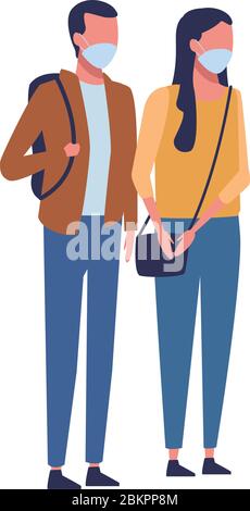 young couple using face masks anime characters Stock Vector Image & Art ...