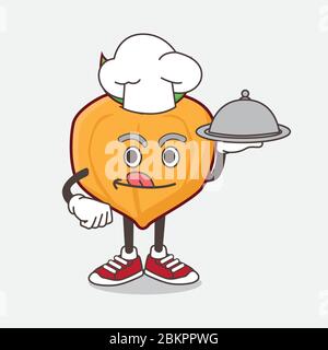 An illustration of Eggfruit cartoon mascot character as a Chef with food on tray ready to serve Stock Vector