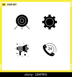 Pictogram Set of 4 Simple Solid Glyphs of archery, school, devices, technology, speaker Editable Vector Design Elements Stock Vector