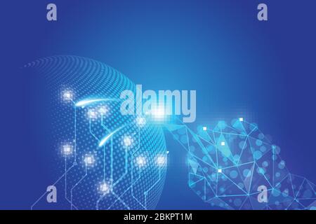 abstract technology with click hand wireframe and halftone dots blue background,network,line,vector design Stock Vector