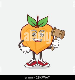 An illustration of Eggfruit cartoon mascot character as wise judge with hammer Stock Vector