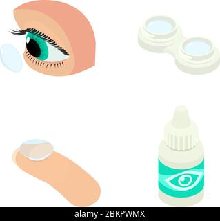 Contact lens icons set. Isometric set of contact lens vector icons for web design isolated on white background Stock Vector