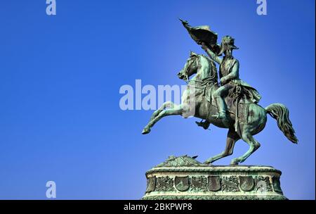 Vienna, Austria - May 18, 2019 - Equestrian statue of Archduke Charles in front of Hofburg Palace in Vienna, Austria. Stock Photo