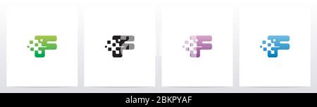 Rounded Edge Pixel Eroded Letter Logo Design F Stock Vector
