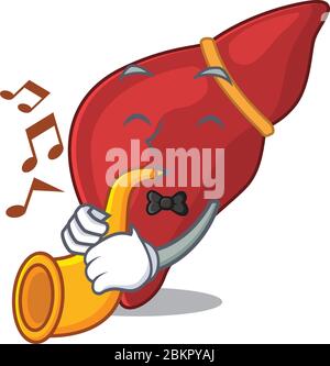 Talented musician of healthy human liver cartoon design playing a trumpet Stock Vector