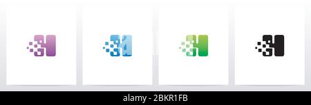 Rounded Edge Pixel Eroded Letter Logo Design H Stock Vector