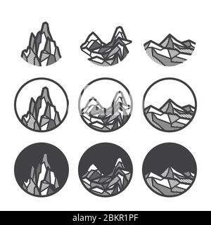 Moutain symbols in round shape. Use as logo, icon. Stock Vector