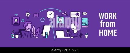 People work from home avoid spreading the corona virus. Stock Vector