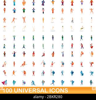 100 universal icons set. Cartoon illustration of 100 universal icons vector set isolated on white background Stock Vector