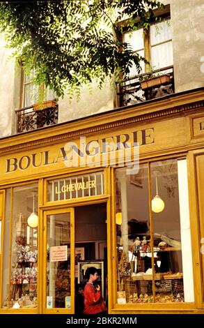 France, Paris, Old French Bakery Shop Front at Night, Boulangerie Stock ...