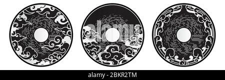 Moon with the clouds. Oriental decorative design element. Stock Vector