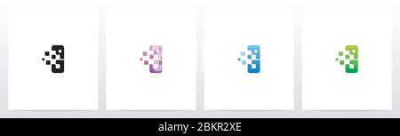 Rounded Edge Pixel Eroded Letter Logo Design I Stock Vector