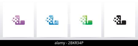 Rounded Edge Pixel Eroded Letter Logo Design L Stock Vector