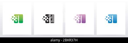 Rounded Edge Pixel Eroded Letter Logo Design N Stock Vector