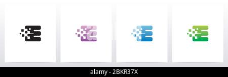Rounded Edge Pixel Eroded Letter Logo Design E Stock Vector