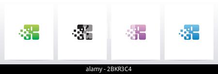 Rounded Edge Pixel Eroded Letter Logo Design R Stock Vector