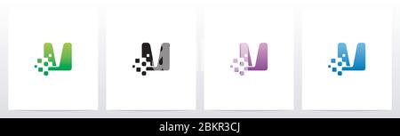 Rounded Edge Pixel Eroded Letter Logo Design V Stock Vector