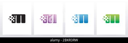 Rounded Edge Pixel Eroded Letter Logo Design M Stock Vector