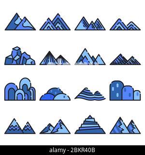 Mountain icon set on white background. Linear art - Vector illustration. Stock Vector