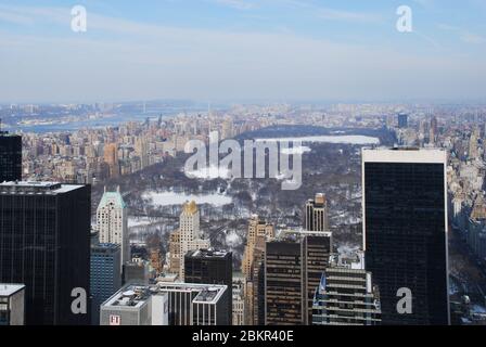 Central Park Solow Building Snow High-Density Manhattan New York Skyline Metropolis Stock Photo
