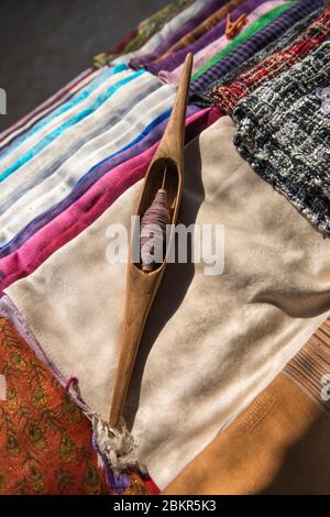 Laos, Luang Prabang city classified UNESCO world heritage, weaving material and scarfs Stock Photo