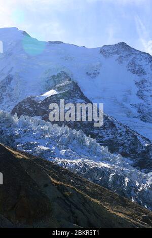 France, Haute Savoie, Chamonix, Le Nid d'Aigle (2372 m) Summer terminus of the Mont Blanc Tramway the Nid d'Aigle station was commissioned in 1913, the view of the Biaonnasay glacier is breathtaking Stock Photo