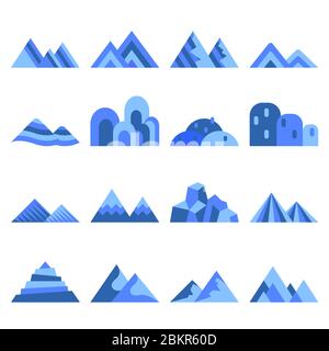 Blue mountain icon set on white background. - Vector illustration. Stock Vector