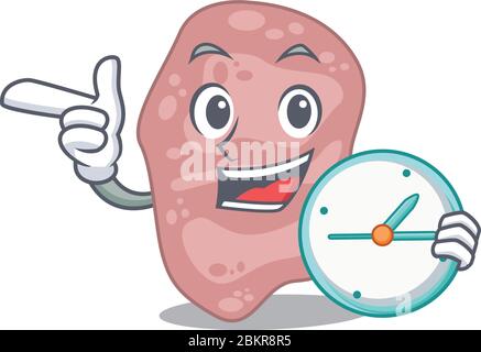 Verrucomicrobia mascot design concept smiling with clock Stock Vector