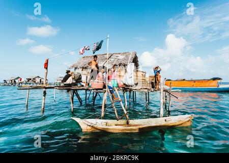 Semporna, Sabah, Malaysia - 26 April 2020 - Sea gypsies house by the sea Stock Photo