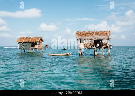 Semporna, Sabah, Malaysia - 26 April 2020 - Sea gypsies house by the sea Stock Photo