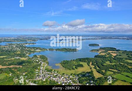 France, Morbihan, Arzal, dam on the Vilaine river and the Vilaine estuary (aerial view) Stock Photo