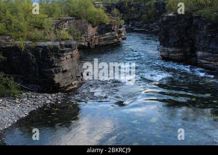 Overview of Kungsleden river in the arctic tundra. Abisko national park, Nothern Sweden Stock Photo