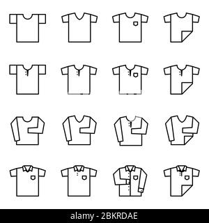 T shirt icon set - vector. Single line stroke. Stock Vector