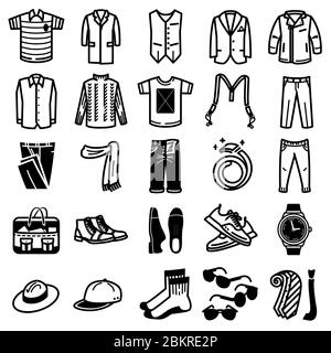 Men's and Women's Clothing set sketch. Clothes, hand-drawing, doodle style.  Clothes vector illustration. Stock Vector