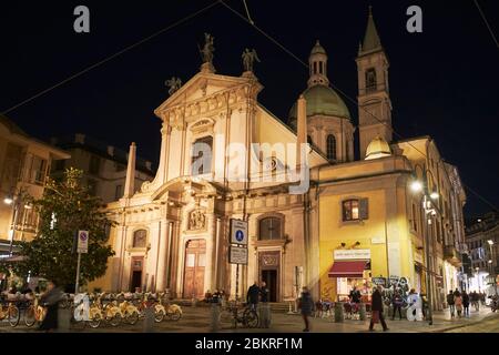 Italy, Lombardy, Milan, via Torino, San Giorgio al Palazzo Church (Chiesa di San Giorgio al Palazzo) at night Stock Photo