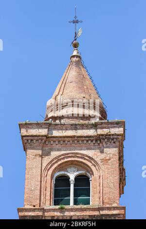 Detail of the Bell Tower (Campanile) of Cesena Cathedral / Cattedrale di San Giovanni Battista. Stock Photo