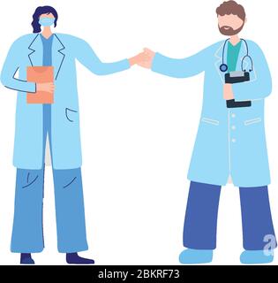 thanks doctors nurses, physicians female and male with mask and report medical vector illustration Stock Vector