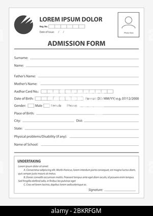 Clean application form for admission. Document concept for business registration Stock Vector