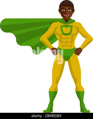 Black Superhero Man Cartoon Stock Vector